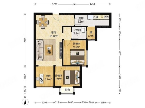 燕郊上上城第三季2室1厅1卫1厨1阳台