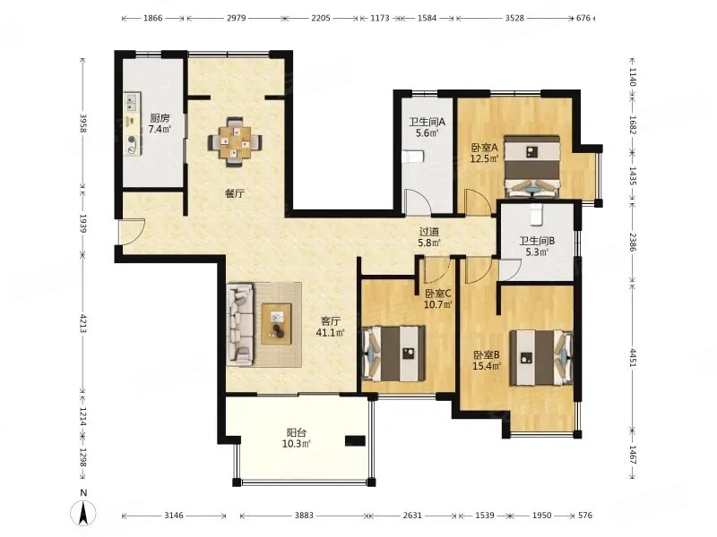 玲珑湾花园小瀚庭户型通透三房两卫采光没影响看房方便