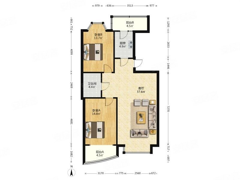 涌进壹格调花园h户型大两室采光无遮挡有钥匙看房方便