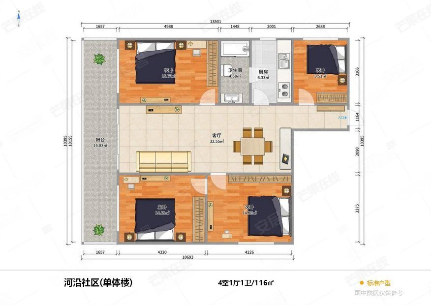 河沿社区4室1厅1卫116.47㎡南北70万