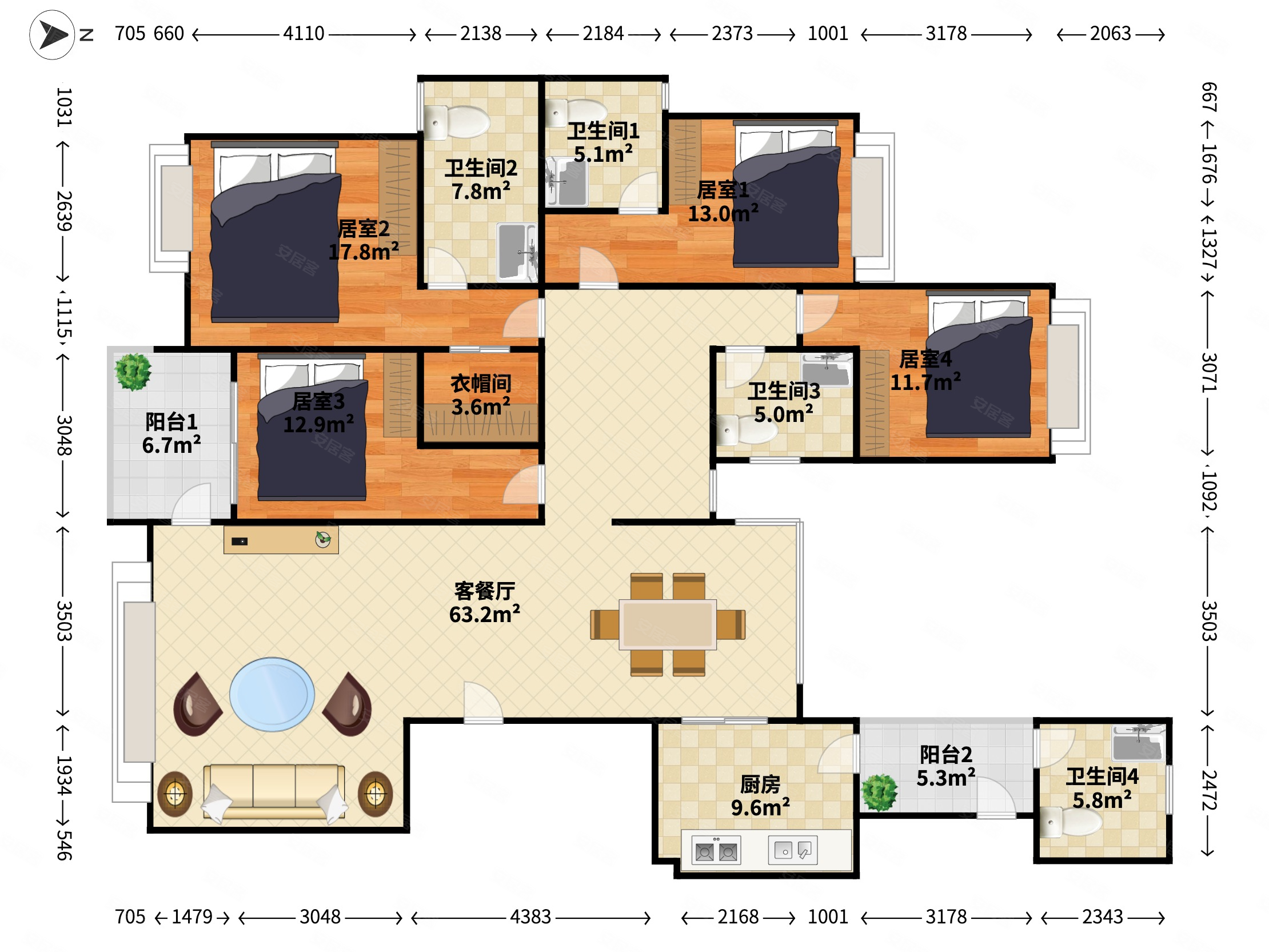 南北通透电梯房4室2厅龙山华府采光好周边商圈成熟