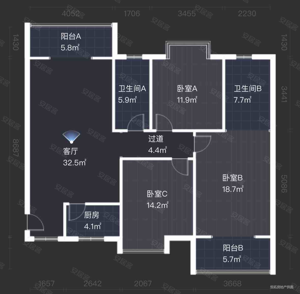 南北通透3室2厅旭景兴园