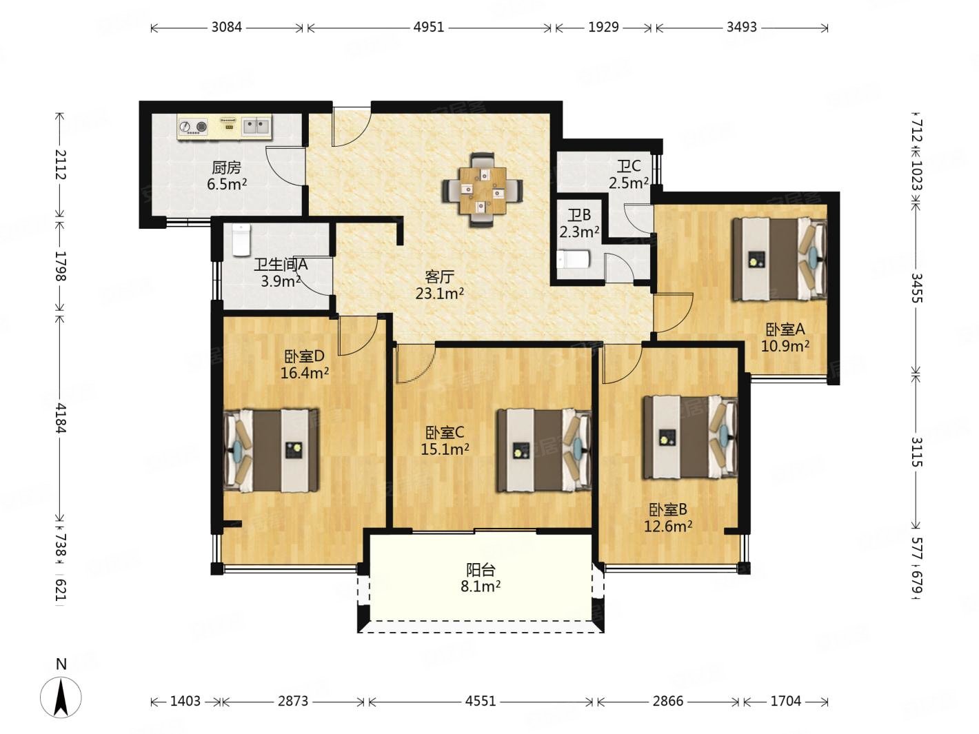 广宇西城年华3室2厅2卫131.24㎡南830万