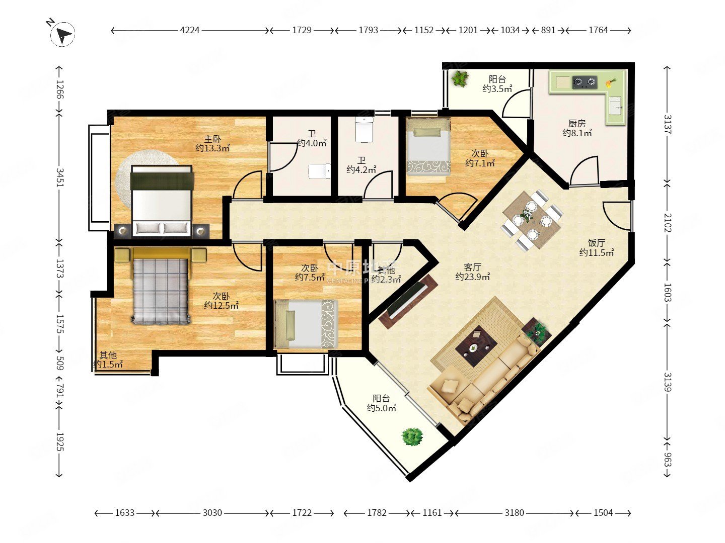 富力半岛花园4室2厅2卫122.09㎡南北423万