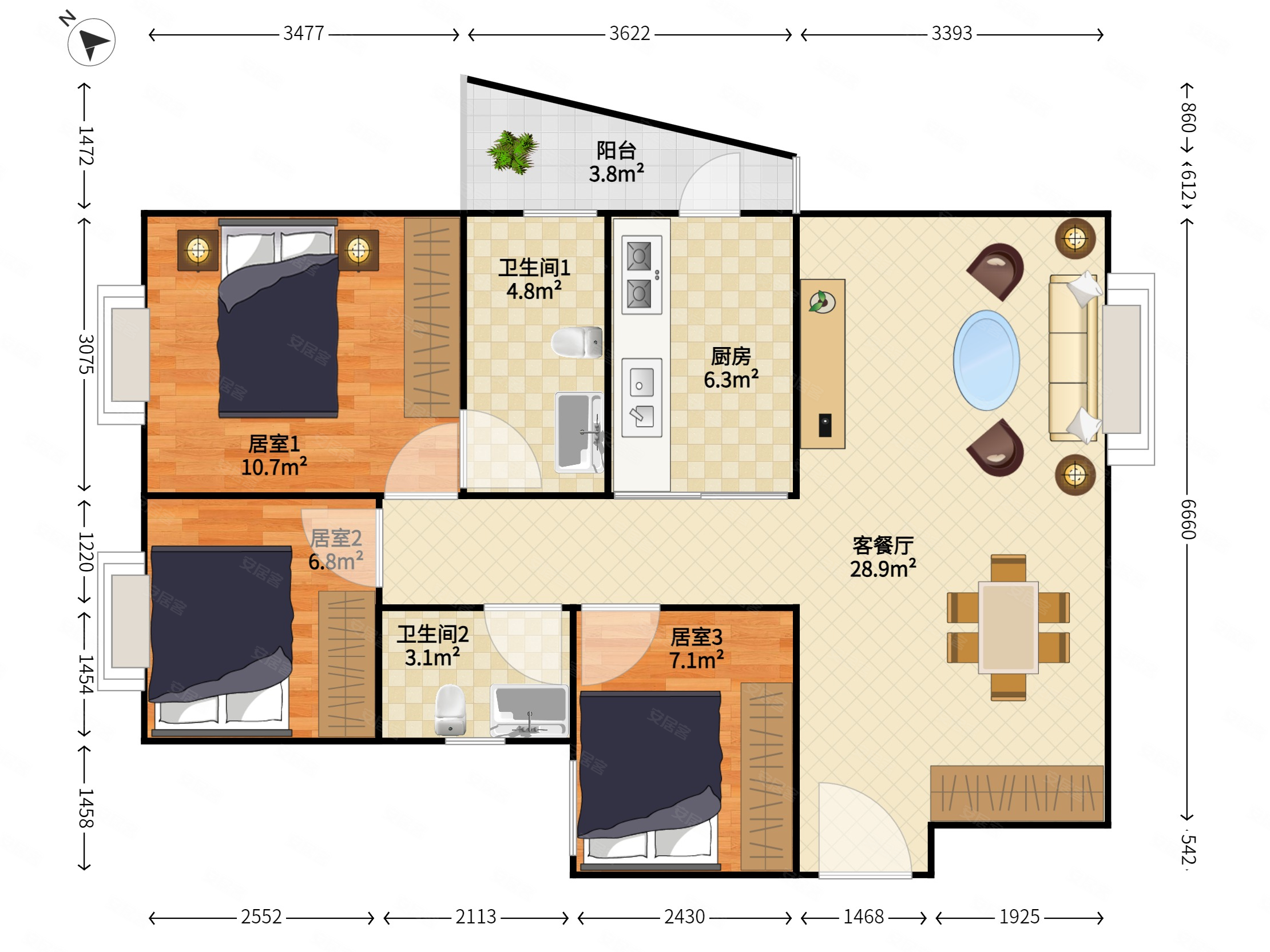 皇岗大花园社区皇御苑南北通透大三房