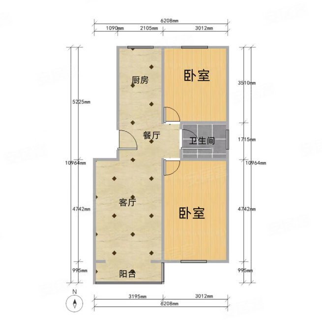 冠秀公寓2室2厅1卫90.54㎡南北790万