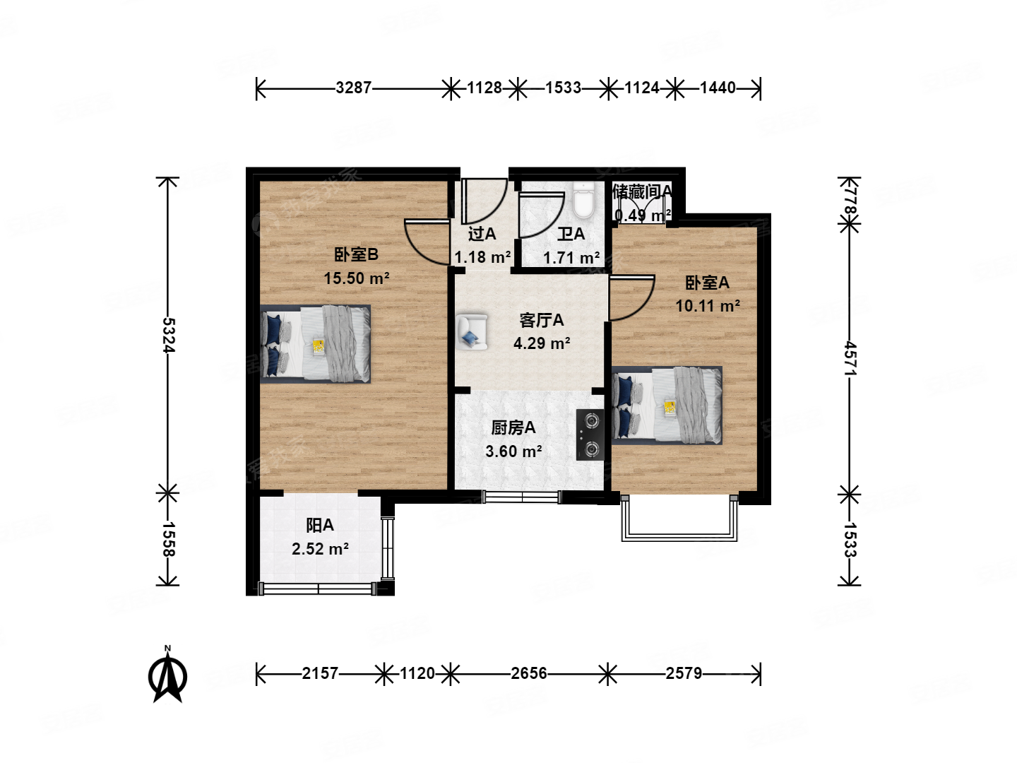 安宁庄后街13号院2室1厅1卫53.3㎡南330万