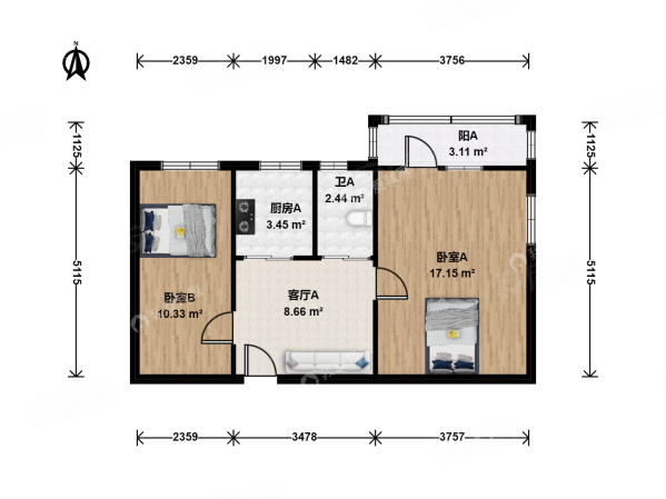 安贞里(一区)2室1厅1卫62.4㎡东北400万