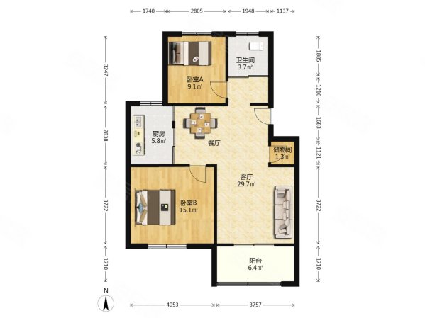 灵顺小区2室2厅1卫85.27㎡南85万