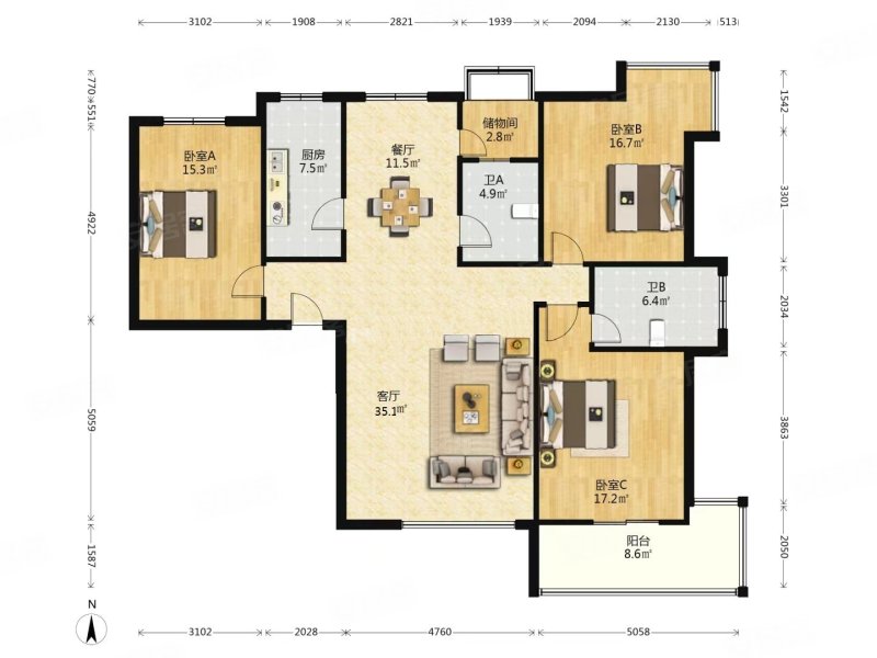 地铁口电梯 大户型 落地窗 一只船 五中 冶金设计院 南北通