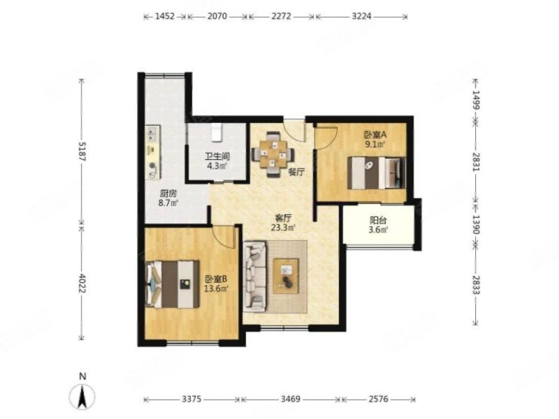 中瑞公寓2室2厅1卫73.56㎡南北575万