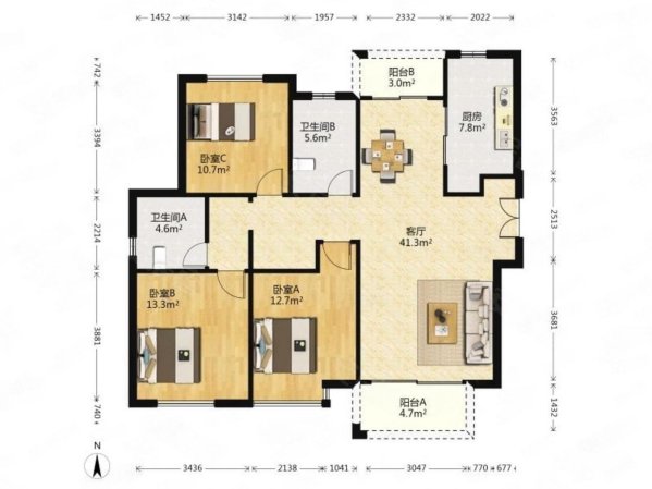 玉佛城3室2厅2卫132.65㎡南北684万