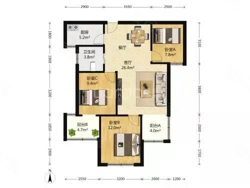 保利叶语(一期公寓住宅)3室2厅1卫81.72㎡南395万