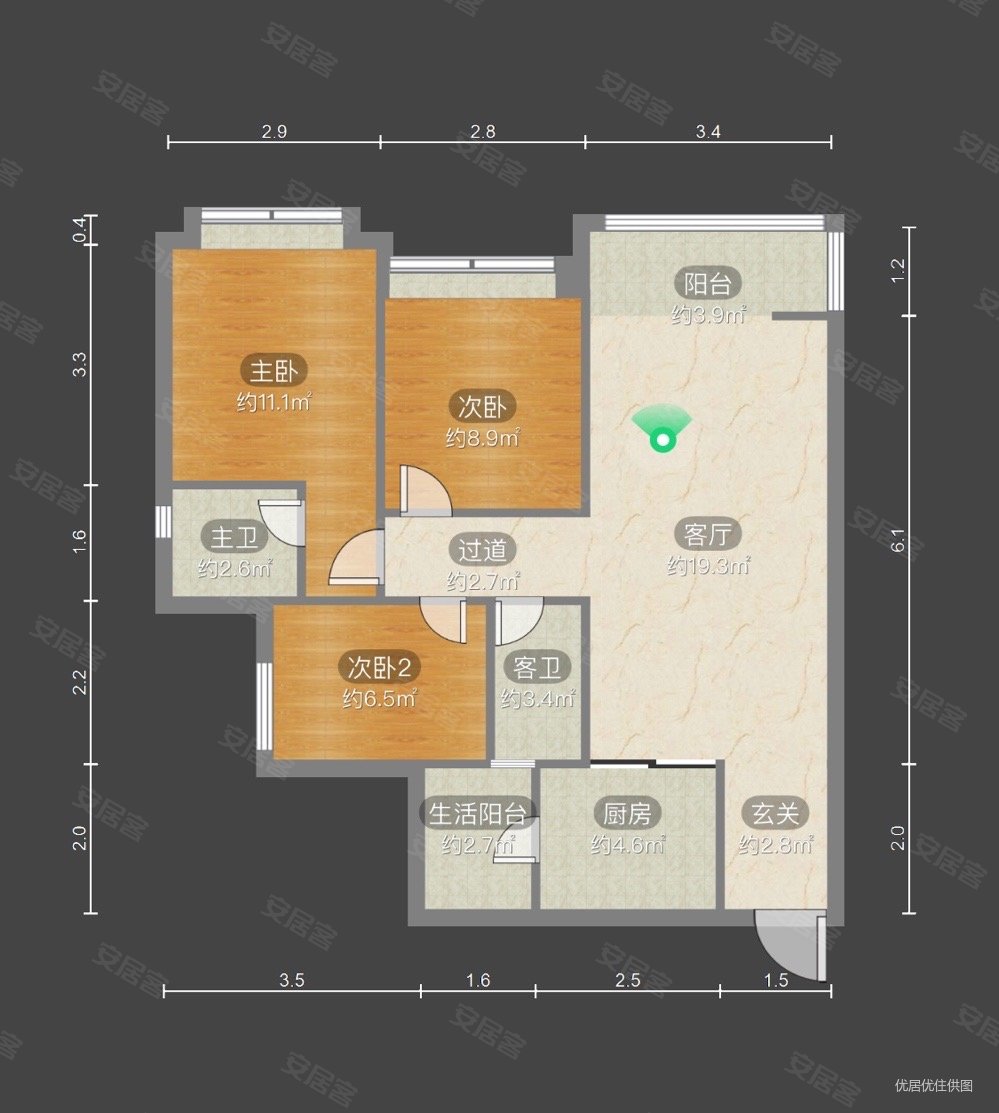 观音桥商圈鲤鱼池轻轨旁融景城臻苑精装修三房环境优美