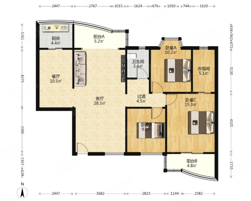 怡馨花园3室1厅1卫114.87㎡南北348万