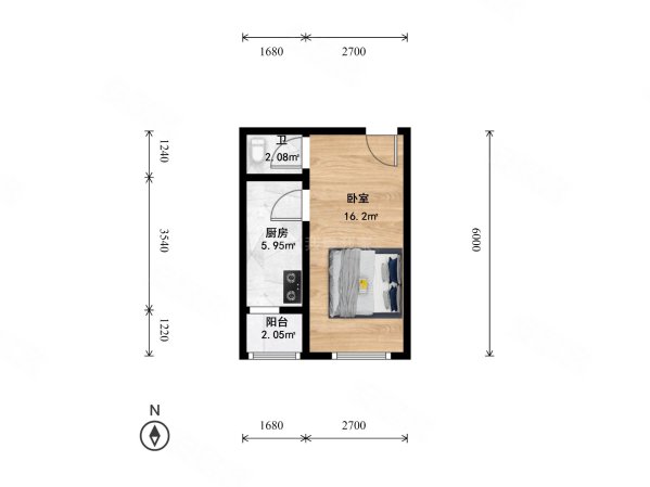 阜外大街乙40号院1室0厅1卫34㎡南529万