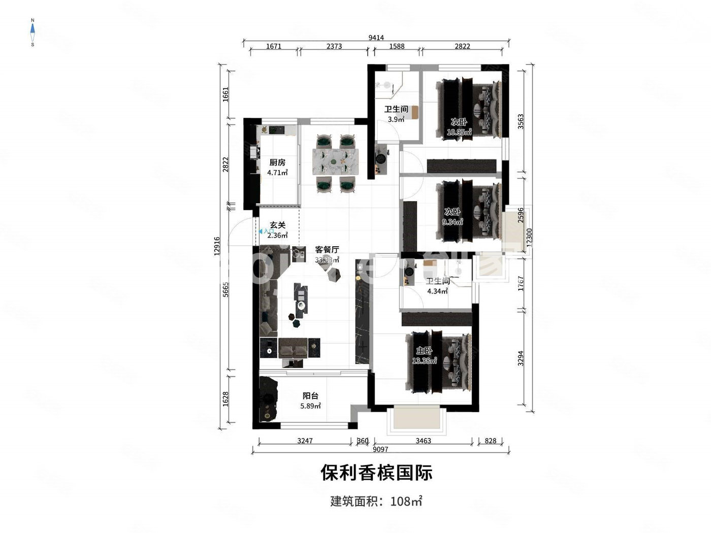 保利香槟国际3室2厅2卫105.88㎡东326万