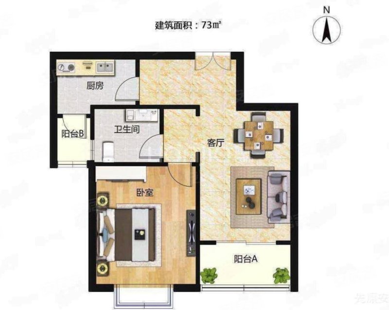 紫竹半岛1室2厅1卫73.1㎡南515万