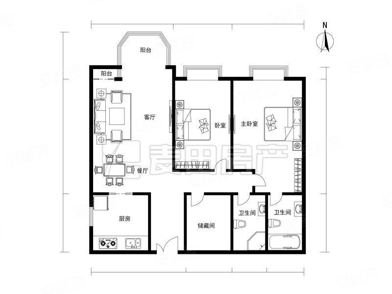 珠江帝景(B区)2室2厅2卫123.18㎡北1050万