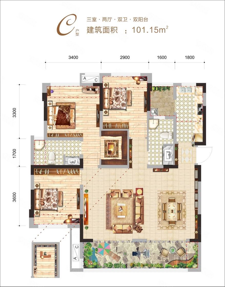 金硕广场3室2厅2卫93㎡南北48万