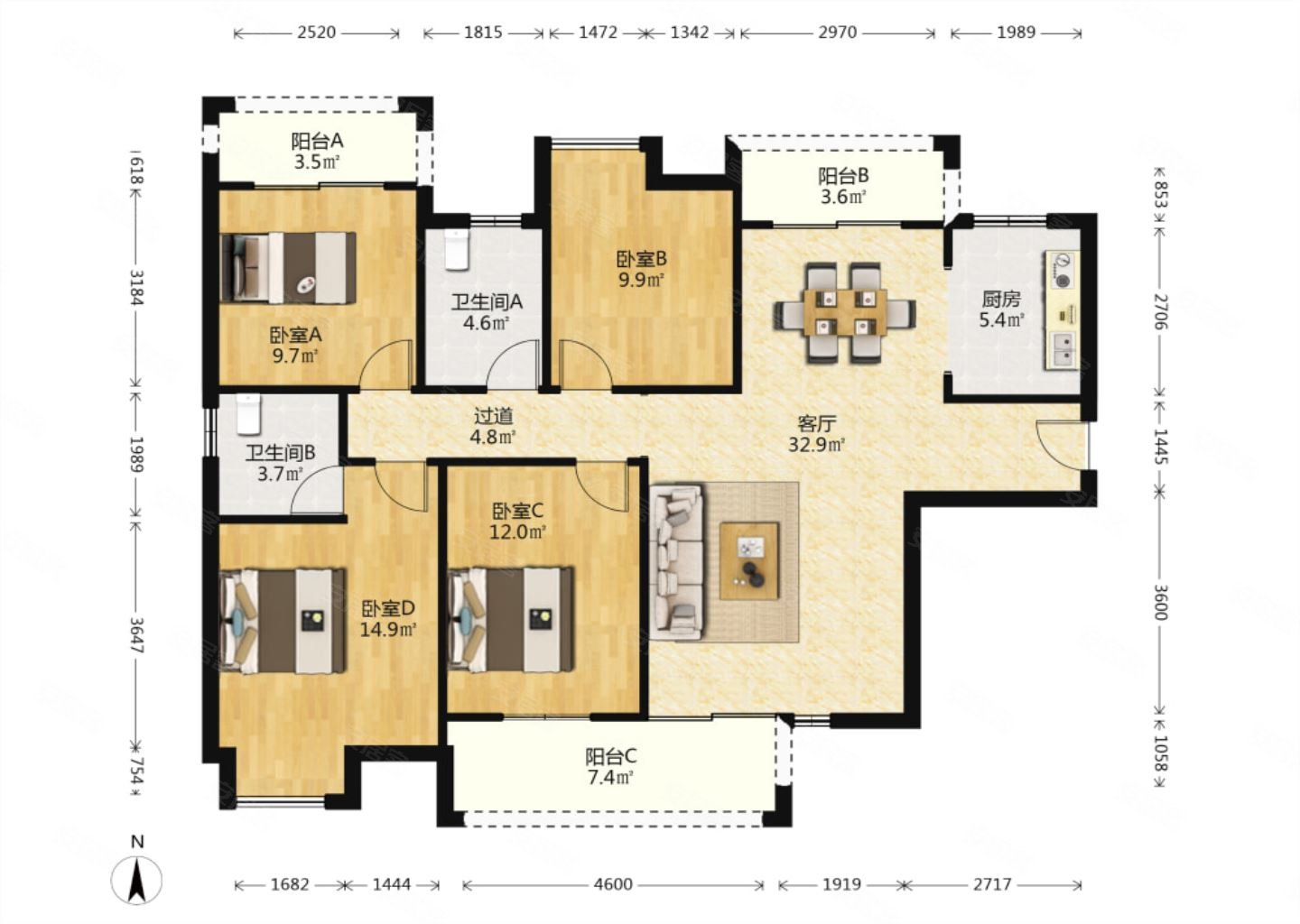 五江书香苑4室2厅2卫136.03㎡南213.8万