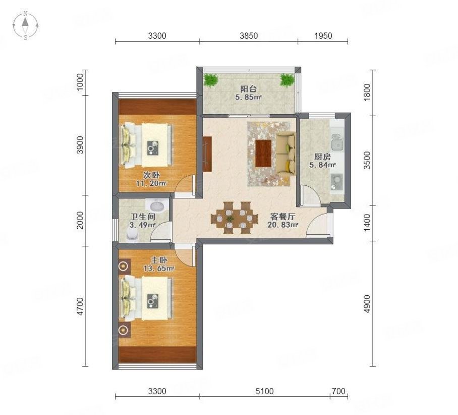 留仙居2室2厅1卫73㎡南228万