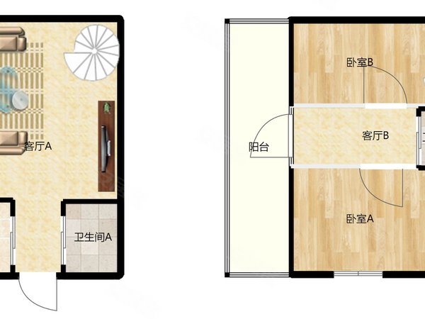 东一时区 市中心繁华地段 复式公寓 两室两厅 家具家电齐全拎
