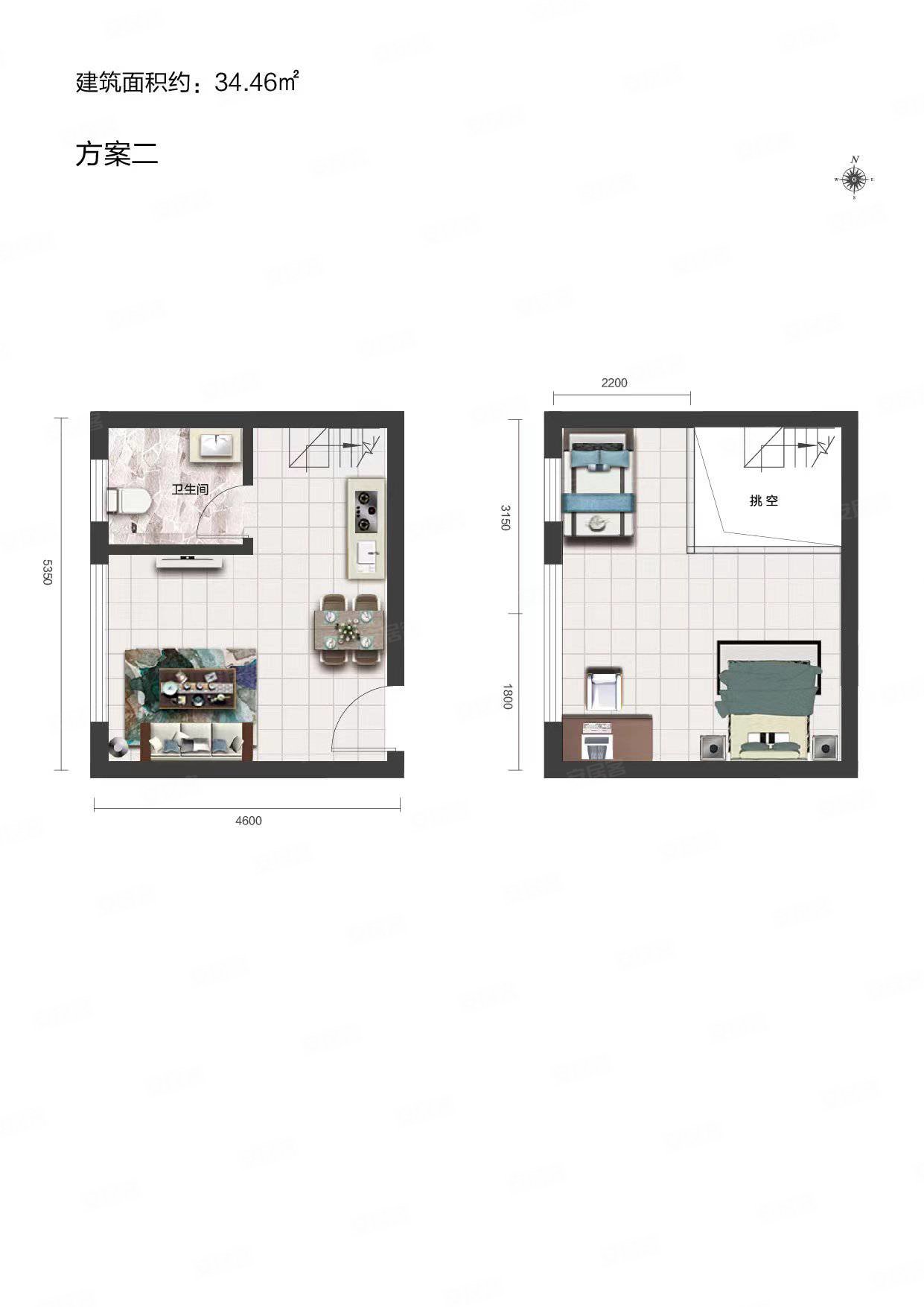 嘉珍公馆,一室loft,34平,层高4.5米,26万!