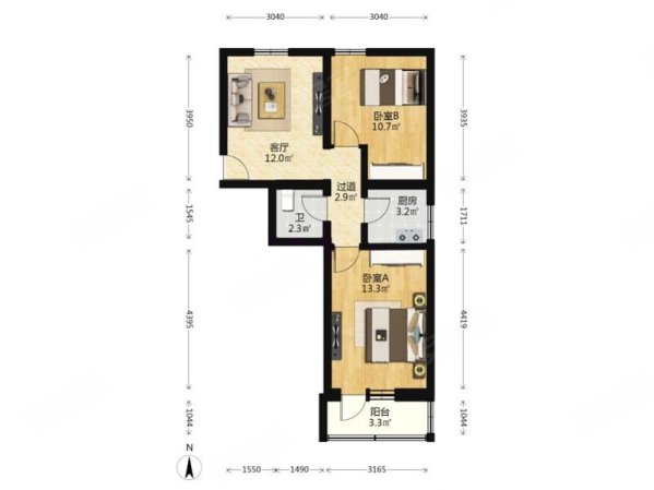 丰西北里2室1厅1卫62.57㎡南北180万