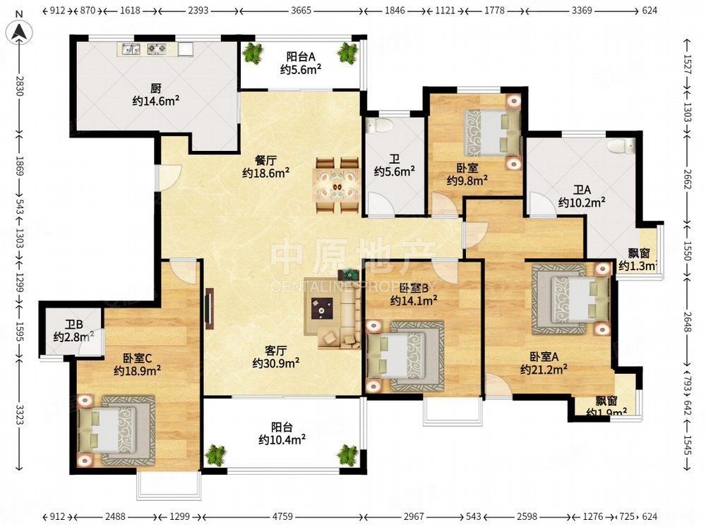 保利御樽苑(公寓住宅)4室2厅2卫191.72㎡南1360万