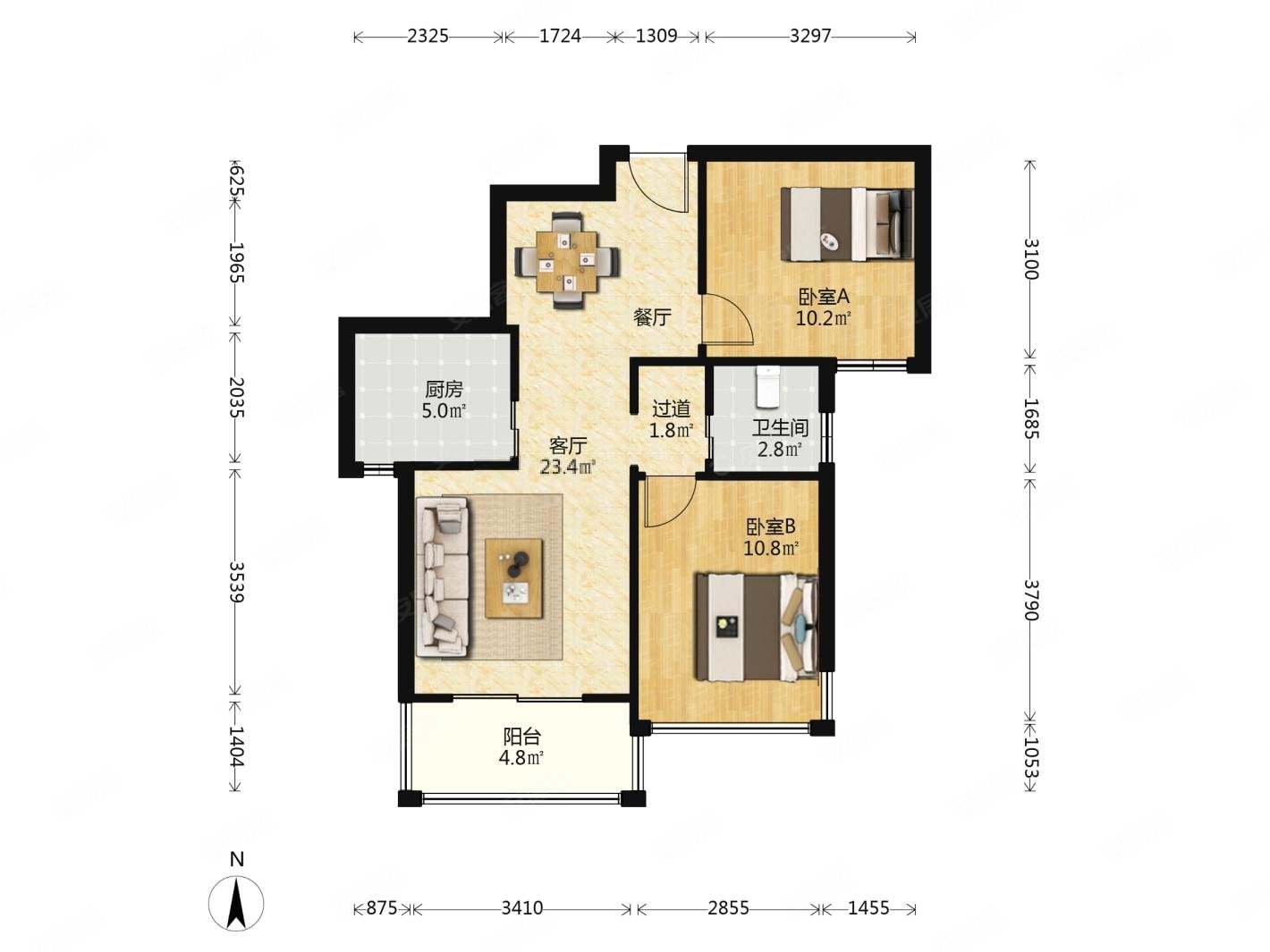 启迪城明园2室2厅1卫77.08㎡南北134万