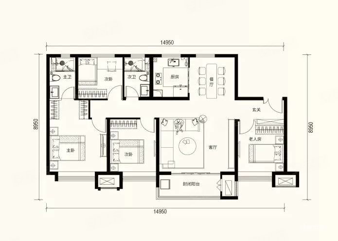 万达观澜4室2厅2卫147㎡南北155万