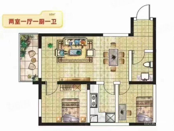 皇城九号2室2厅1卫68.09㎡南北89万