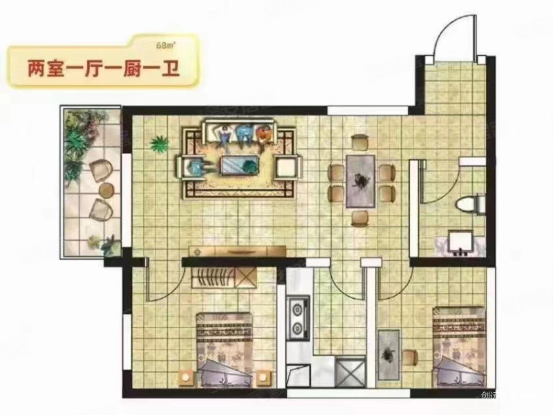 皇城九号2室2厅1卫68.09㎡南北89万