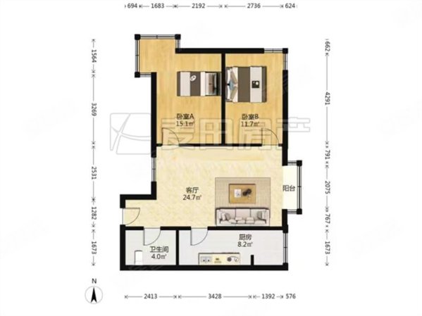 天秀花园澄秀园2室1厅1卫81.27㎡东北495万