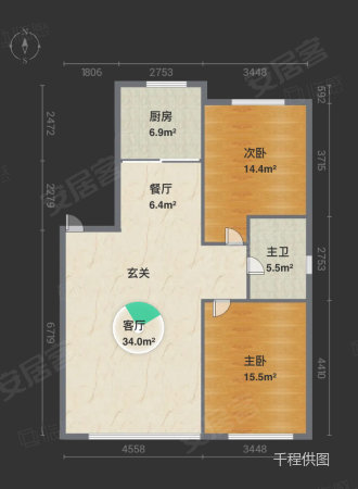 清华园2室2厅1卫91㎡南北21万