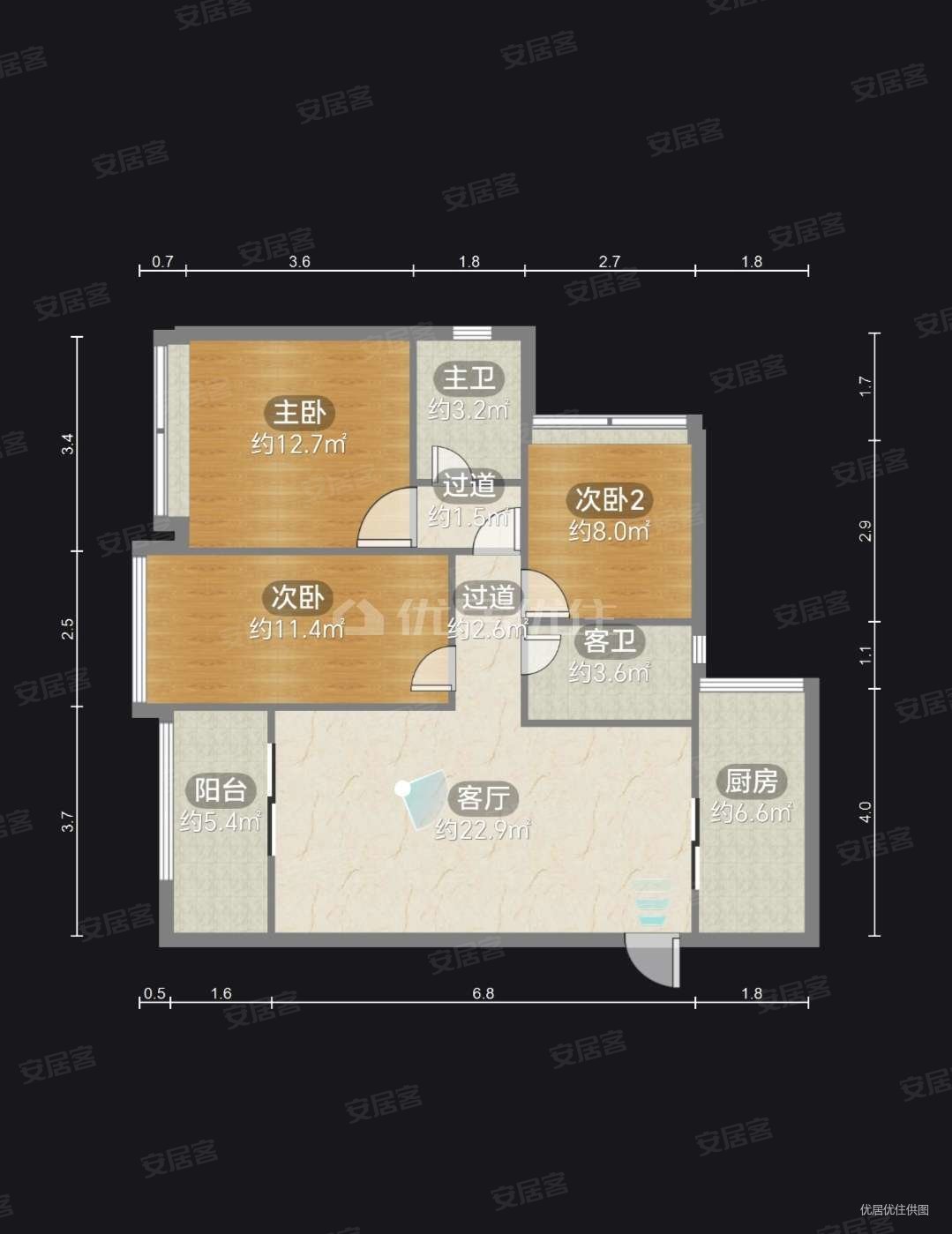 金鹏两江时光3室2厅2卫98.53㎡南120万