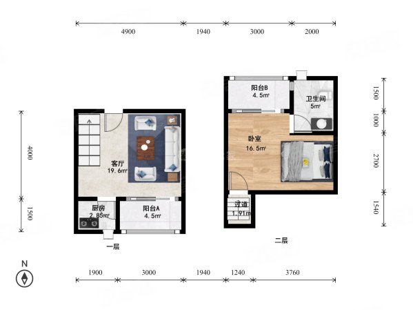 原筑壹号(商住楼)1室1厅1卫74.92㎡南100万