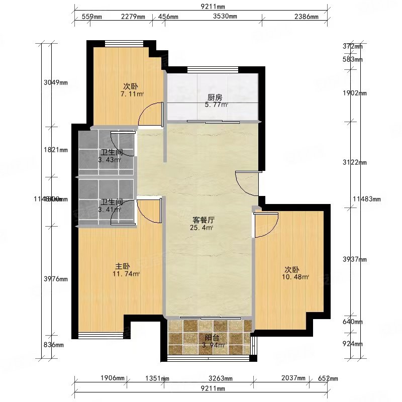 龙湖锦宸公馆3室2厅2卫90.55㎡南北270万