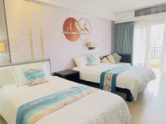 三亚湾一线海景五酒店大床房，双床房，两房套房日租，月租