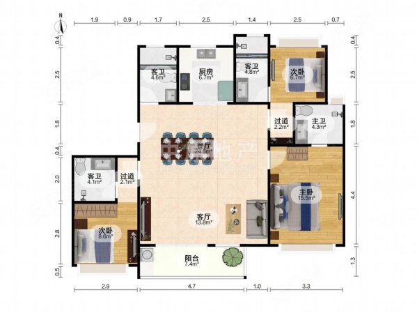 路劲悦茂府3室2厅4卫135.95㎡南552万