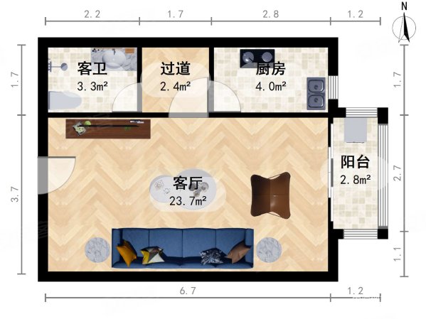 永达逸家1室1厅1卫47.82㎡东350万