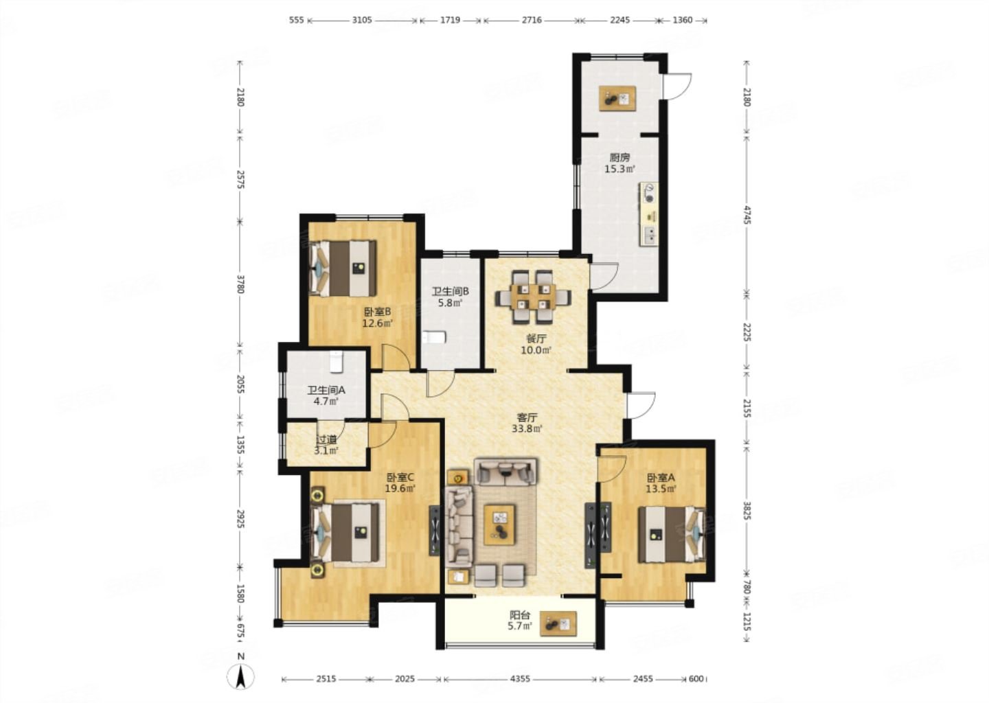 经典南北通透三居户型 好楼层 采光充足 大红本,丽水苑(万柏林)二手房