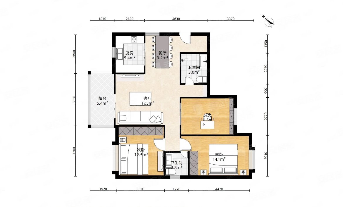 南北通透,端头户型,泰禾红峪二手房,238万,3室2厅,2卫,105.
