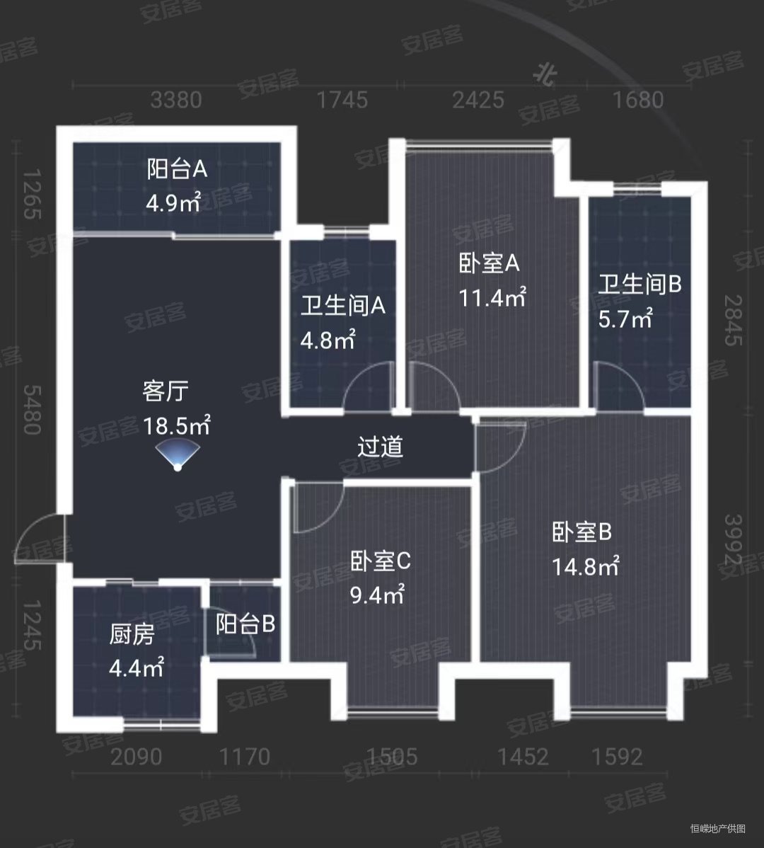 锦绣四季花园3室2厅2卫84.49㎡南北148万