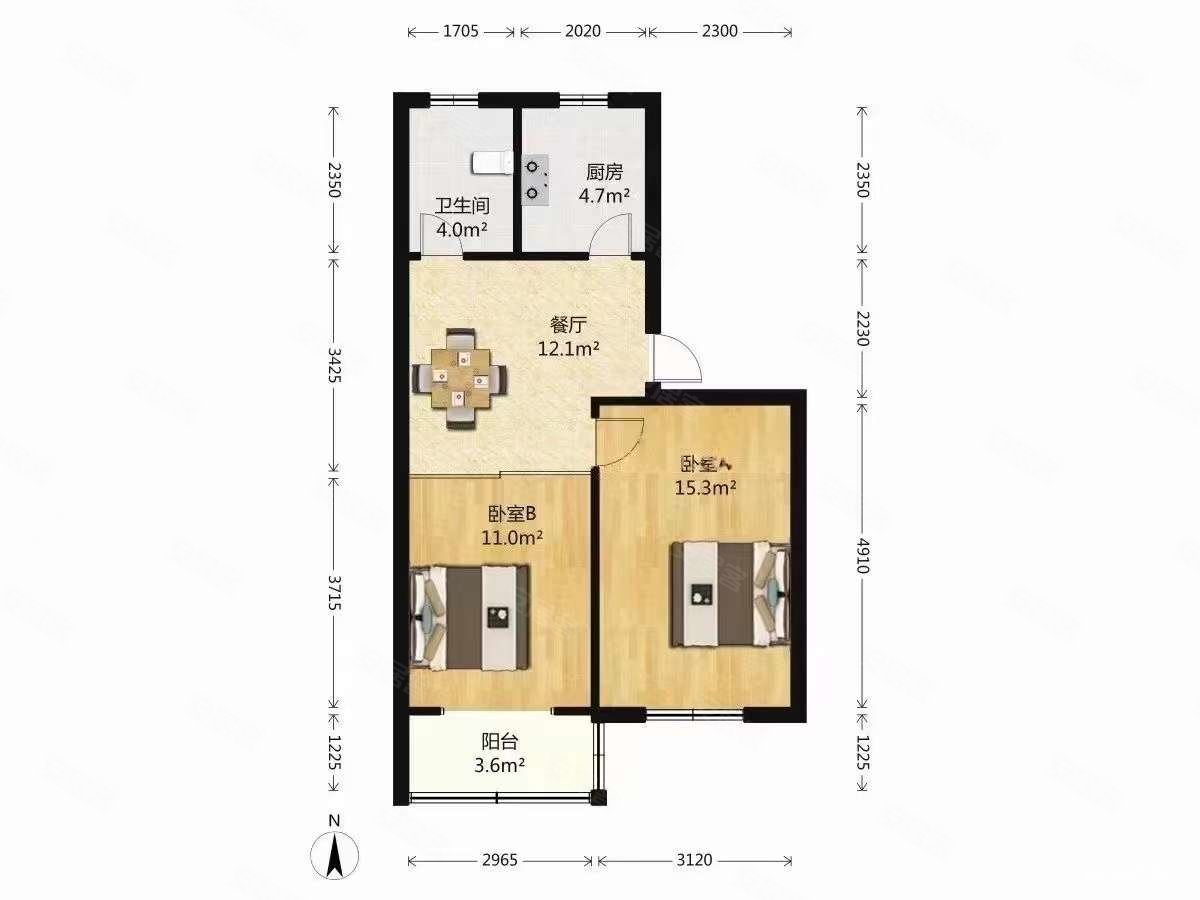 泰和新城(3499弄)2室1厅1卫57㎡南165万