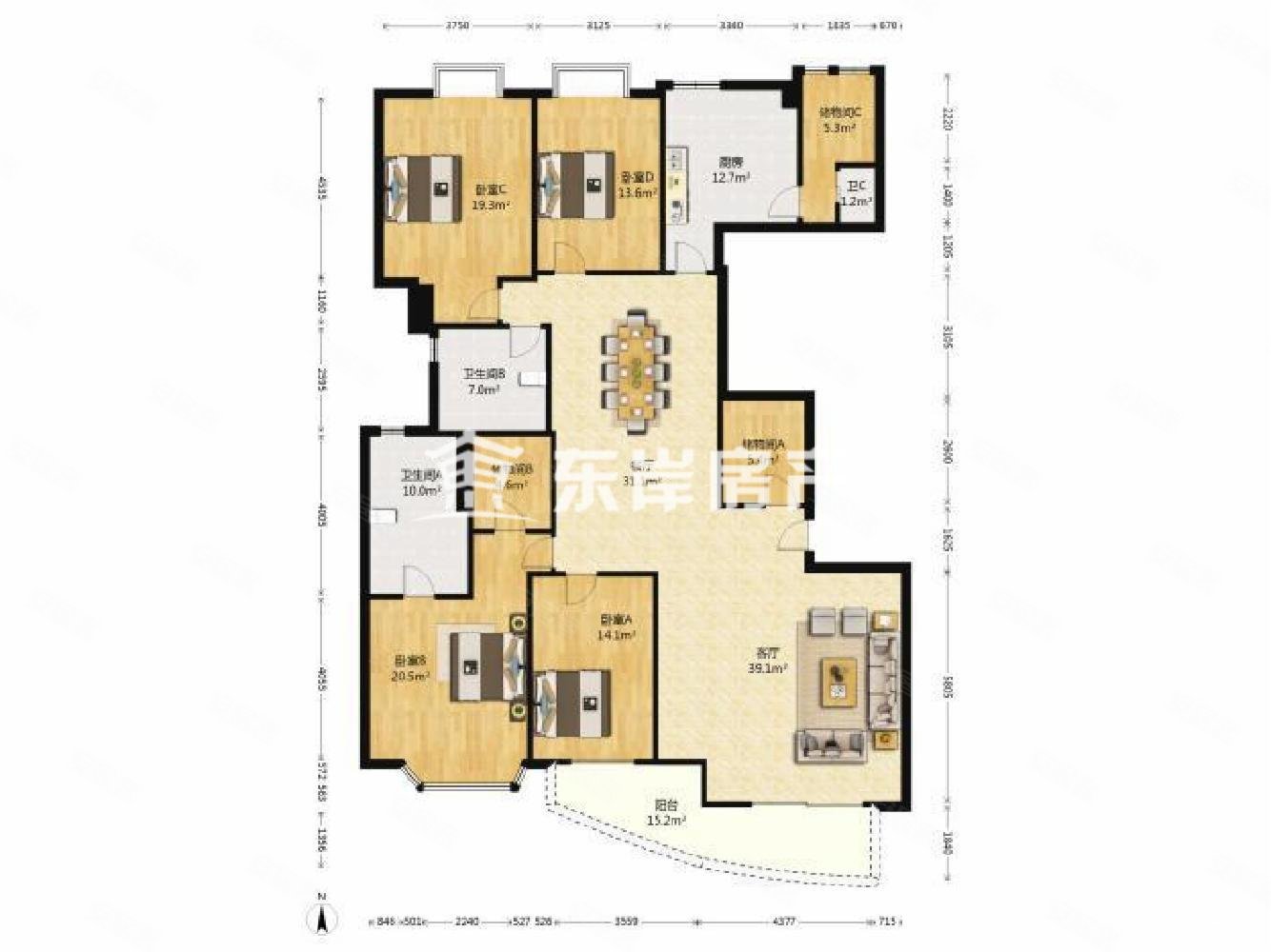 泰禾名城! 户型 端头四房!格局相当漂亮!惊!