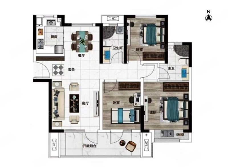新交付小区边户三室两卫南北双阳台带车位,华耀城佳兆业水岸新都二手