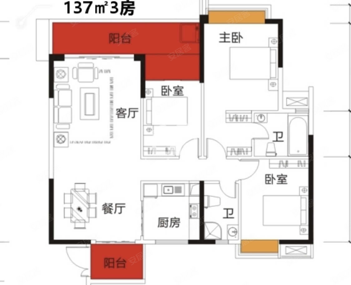 华凯逸悦豪庭(二期)3室2厅2卫137.43㎡南140万