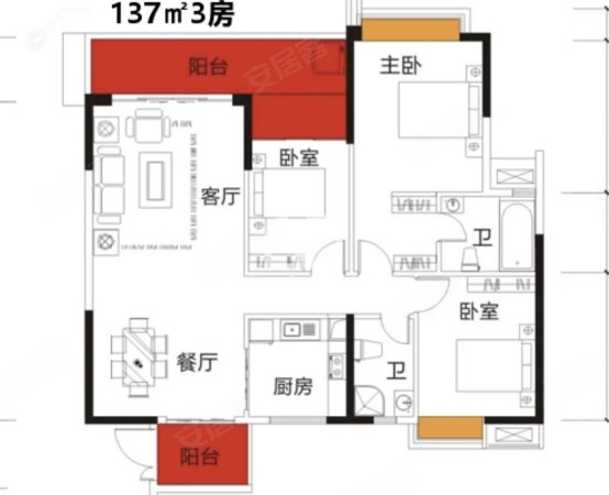 华凯逸悦豪庭(二期)3室2厅2卫137.43㎡南140万